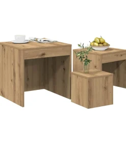 Sale 3-delige Tafeltjesset bewerkt hout artisanaal eikenkleur Tafels