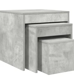 Outlet 3-delige Tafeltjesset bewerkt hout betongrijs Tafels