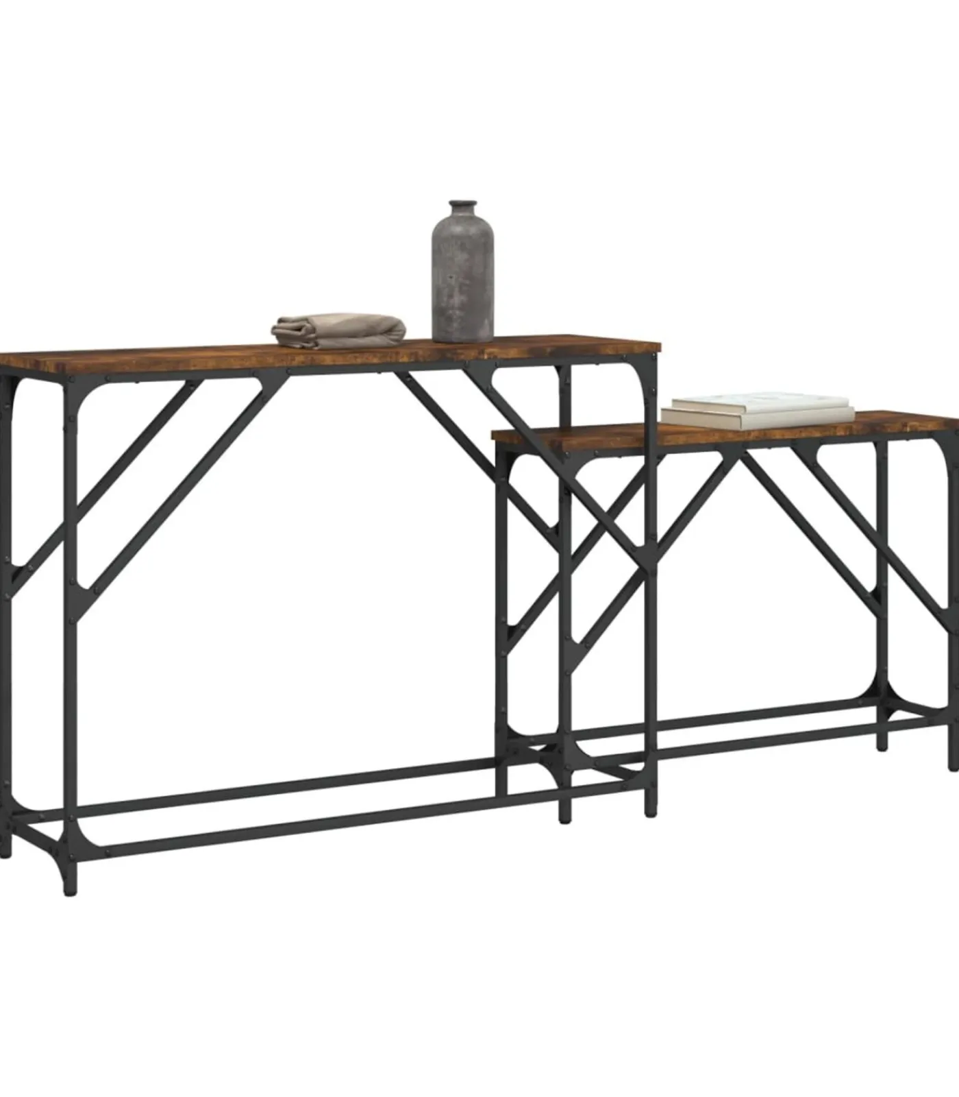 Best 2-delige Tafeltjesset bewerkt hout gerookt eikenkleurig Tafels