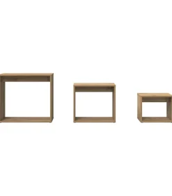 3-delige Tafeltjesset bewerkt hout artisanaal eikenkleur Tafels
