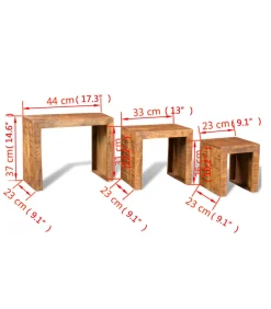 Discount 3-delige Tafeltjesset massief mangohout Tafels