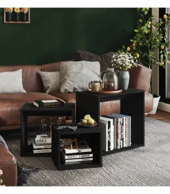 Discount 3-delige Tafeltjesset spaanplaat zwart Tafels