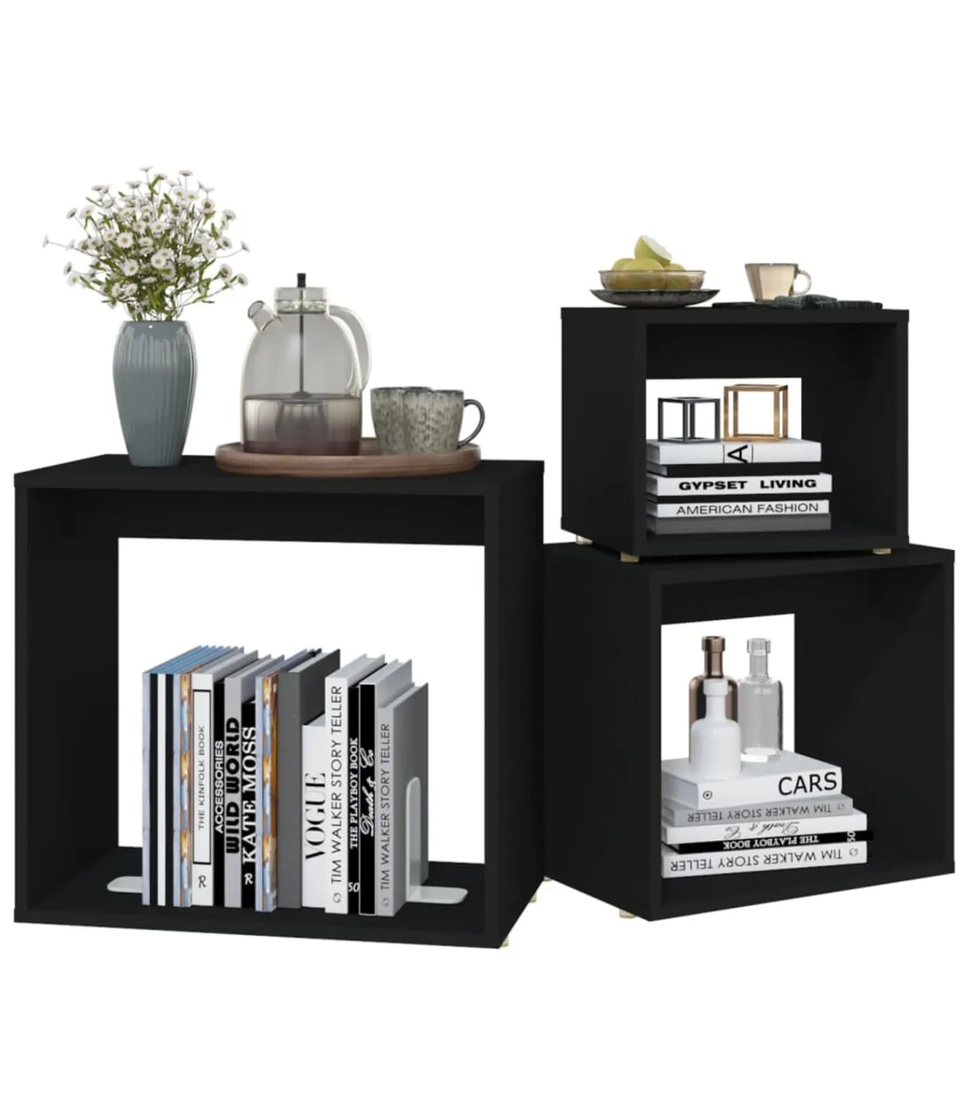 Discount 3-delige Tafeltjesset spaanplaat zwart Tafels