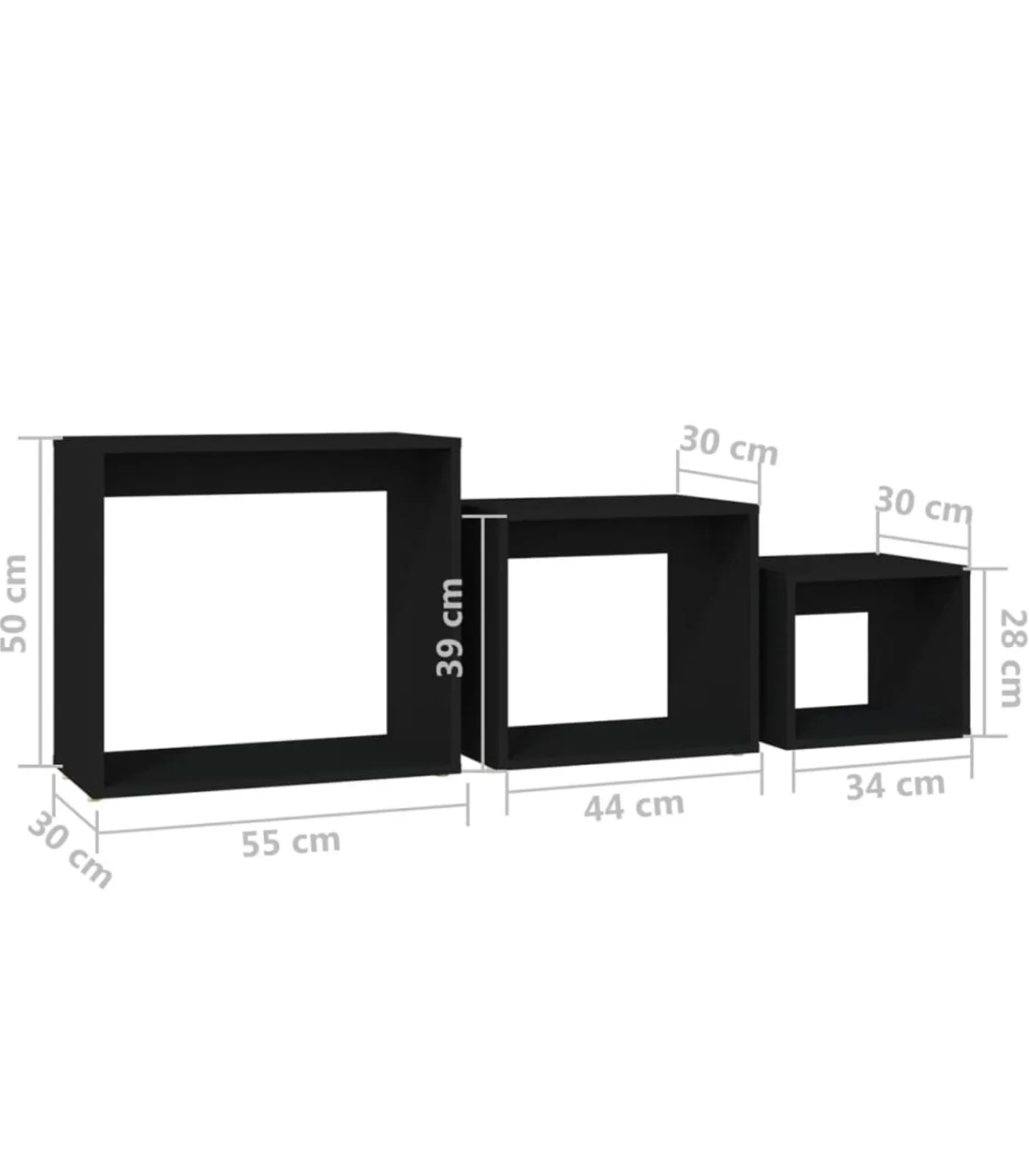 Discount 3-delige Tafeltjesset spaanplaat zwart Tafels