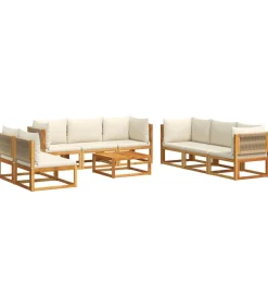 Clearance 9-delige tuinbankset met kussens acaciahout & touw Tuinmeubelen