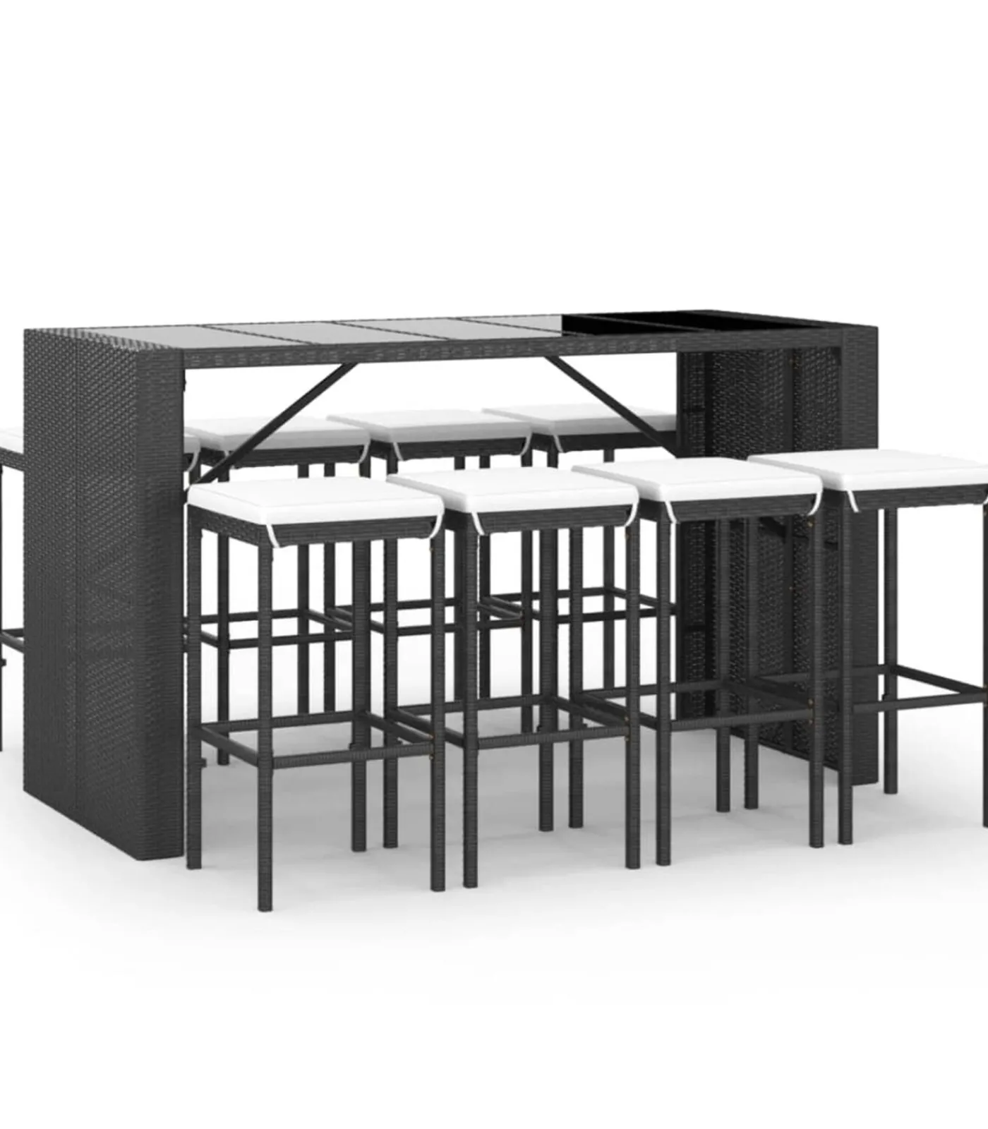 Outlet 9-delige Tuinbarset met kussens poly rattan zwart Tuinmeubelen