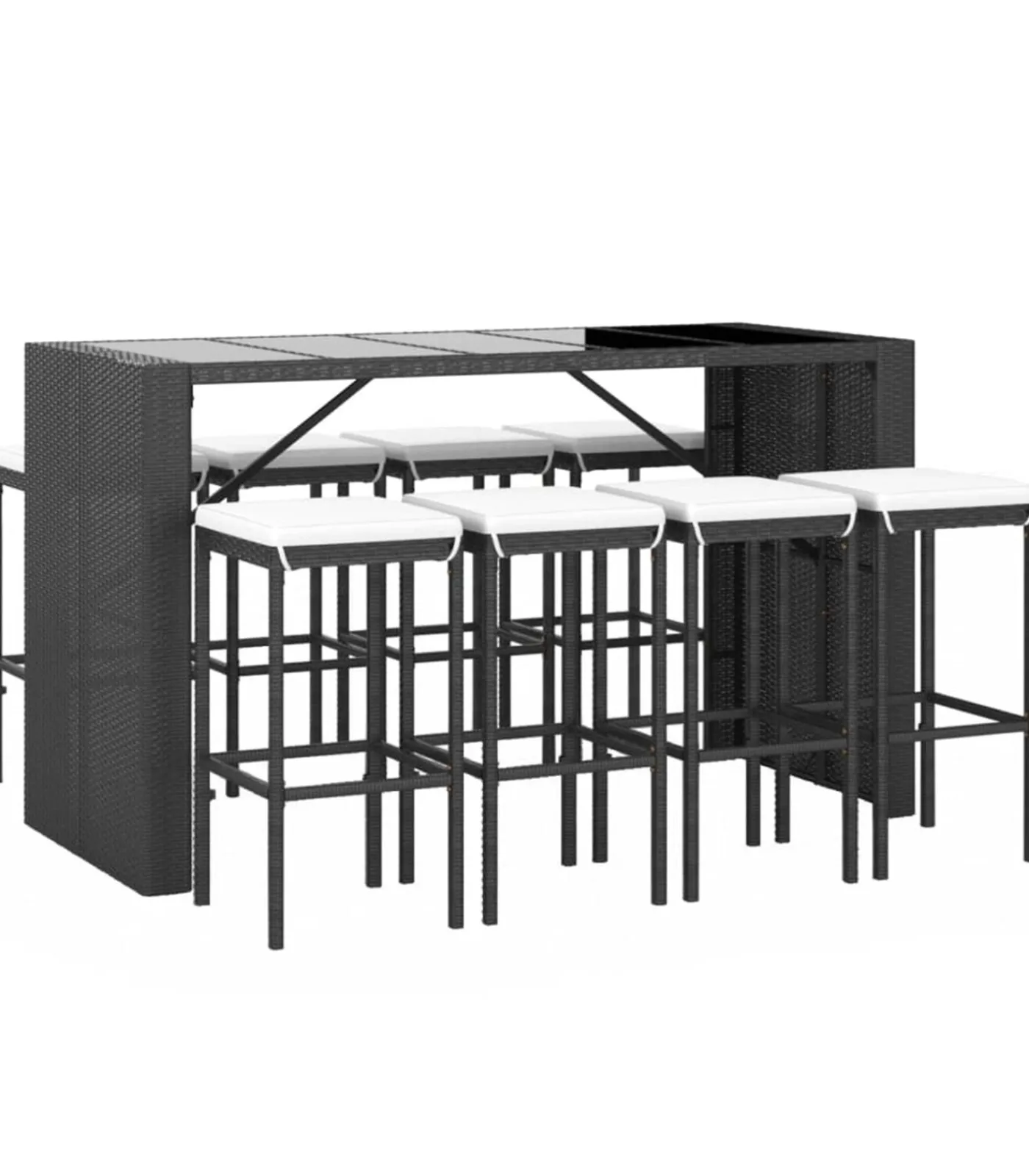 Outlet 9-delige Tuinbarset met kussens poly rattan zwart Tuinmeubelen