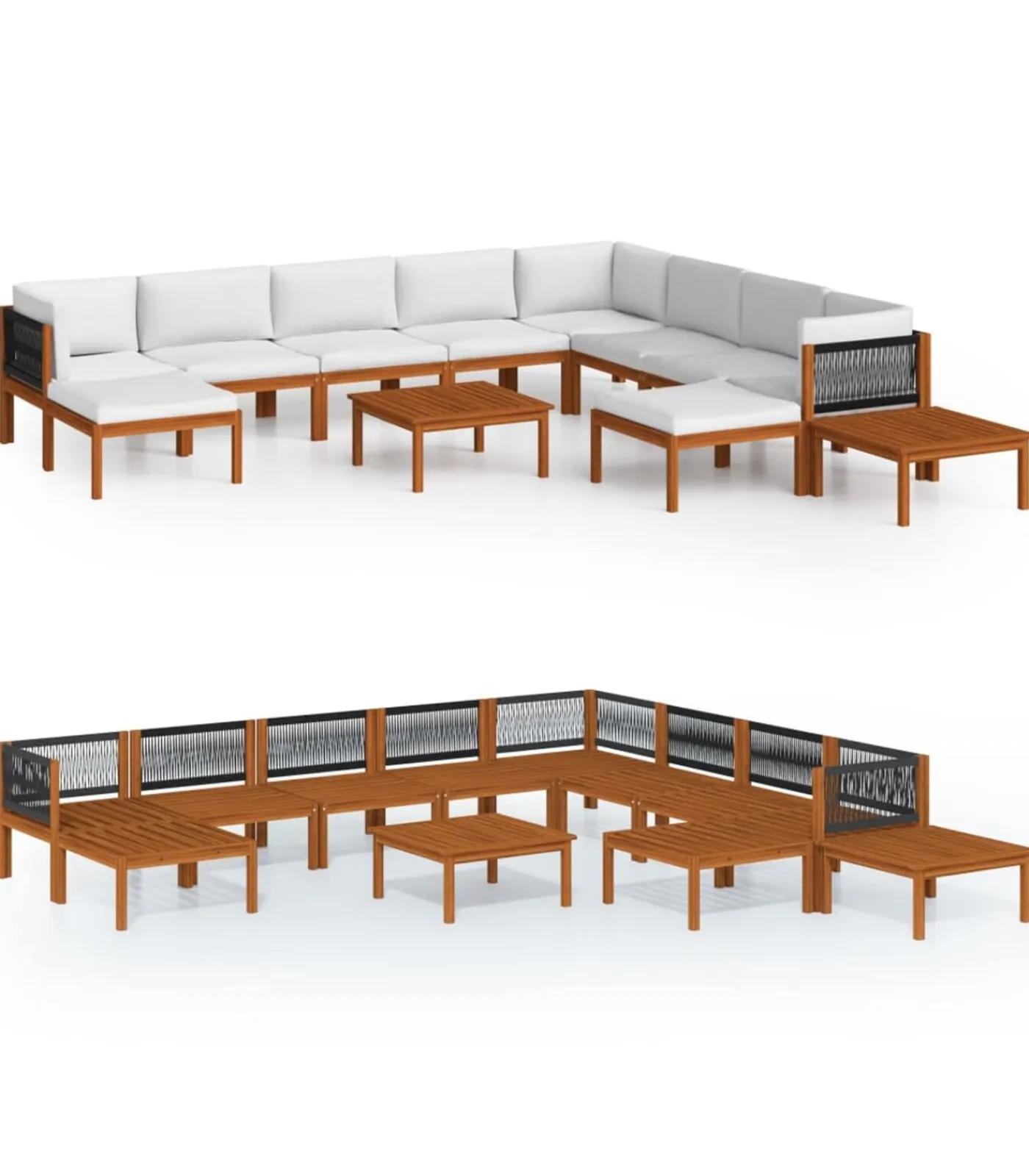 Online 12-delige tuinloungeset met kussens crèmekleurig acaciahout en touw Tuinmeubelen