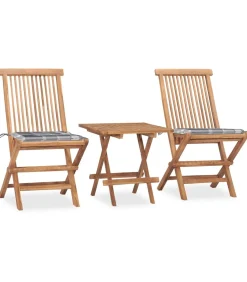Clearance 3-delige Tuinset inklapbaar met kussen massief teakhout Tuinmeubelen