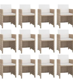 Outlet 13-delige Tuinset met kussens poly rattan beige Tuinmeubelen