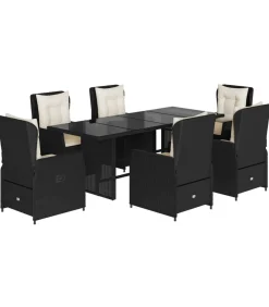 Online 7-delige Tuinset met kussens poly rattan zwart Tuinmeubelen