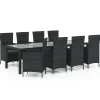 9-delige Tuinset met kussens poly rattan zwart Tuinmeubelen