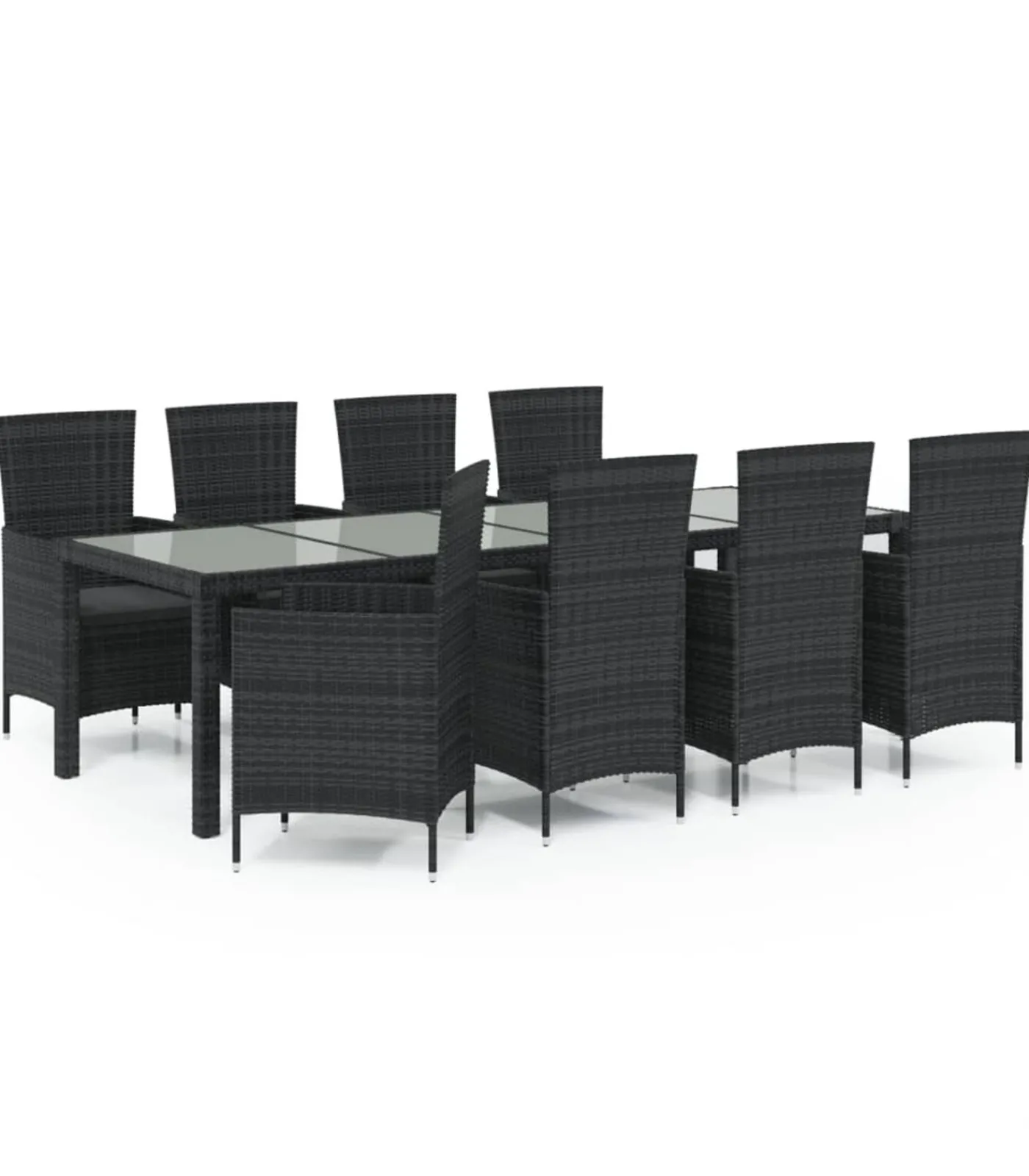9-delige Tuinset met kussens poly rattan zwart Tuinmeubelen