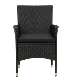 9-delige Tuinset met kussens poly rattan zwart Tuinmeubelen