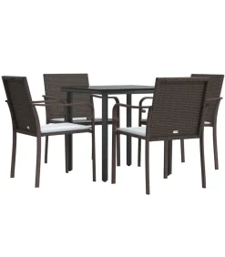 Sale 5-delige Tuinset met kussens poly rattan en staal Tuinmeubelen