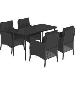 New 5-delige Tuinset met kussens poly rattan zwart Tuinmeubelen
