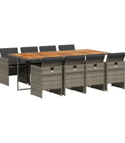 Hot 9-delige Tuinset met kussens poly rattan grijs Tuinmeubelen