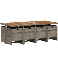 Hot 9-delige Tuinset met kussens poly rattan grijs Tuinmeubelen