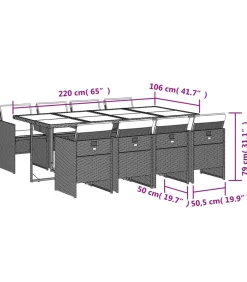 Hot 9-delige Tuinset met kussens poly rattan grijs Tuinmeubelen