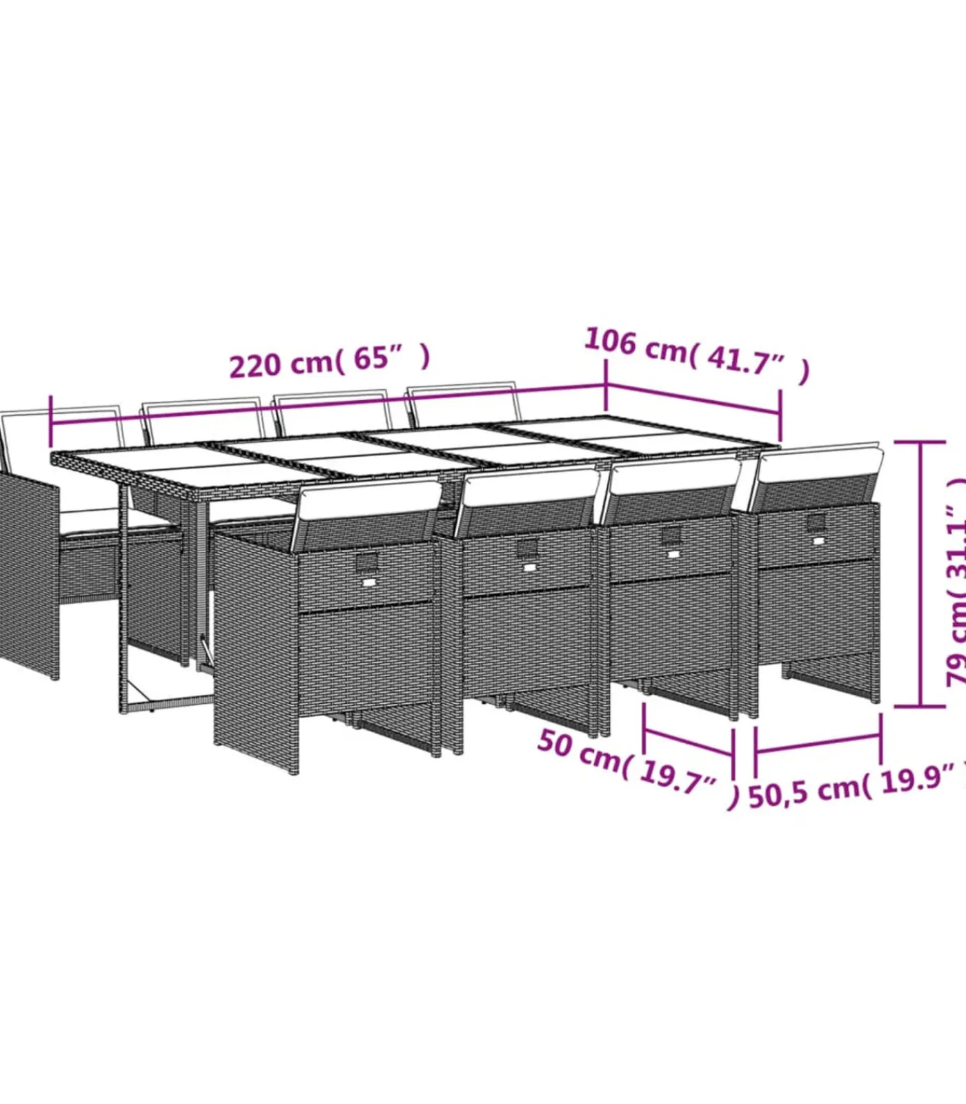 Hot 9-delige Tuinset met kussens poly rattan grijs Tuinmeubelen