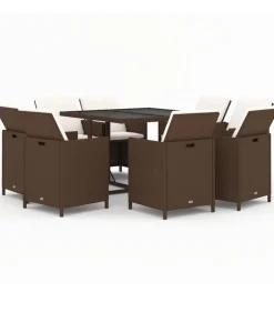 Online 9-delige Tuinset met kussens poly rattan bruin Tuinmeubelen
