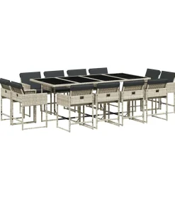 Hot 13-delige Tuinset met kussens poly rattan lichtgrijs Tuinmeubelen