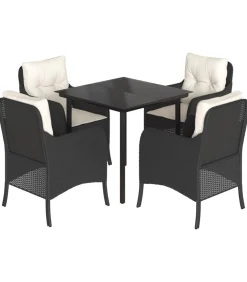 Outlet 5-delige Tuinset met kussens poly rattan zwart Tuinmeubelen