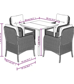 Outlet 5-delige Tuinset met kussens poly rattan zwart Tuinmeubelen
