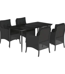 Clearance 5-delige Tuinset met kussens poly rattan zwart Tuinmeubelen
