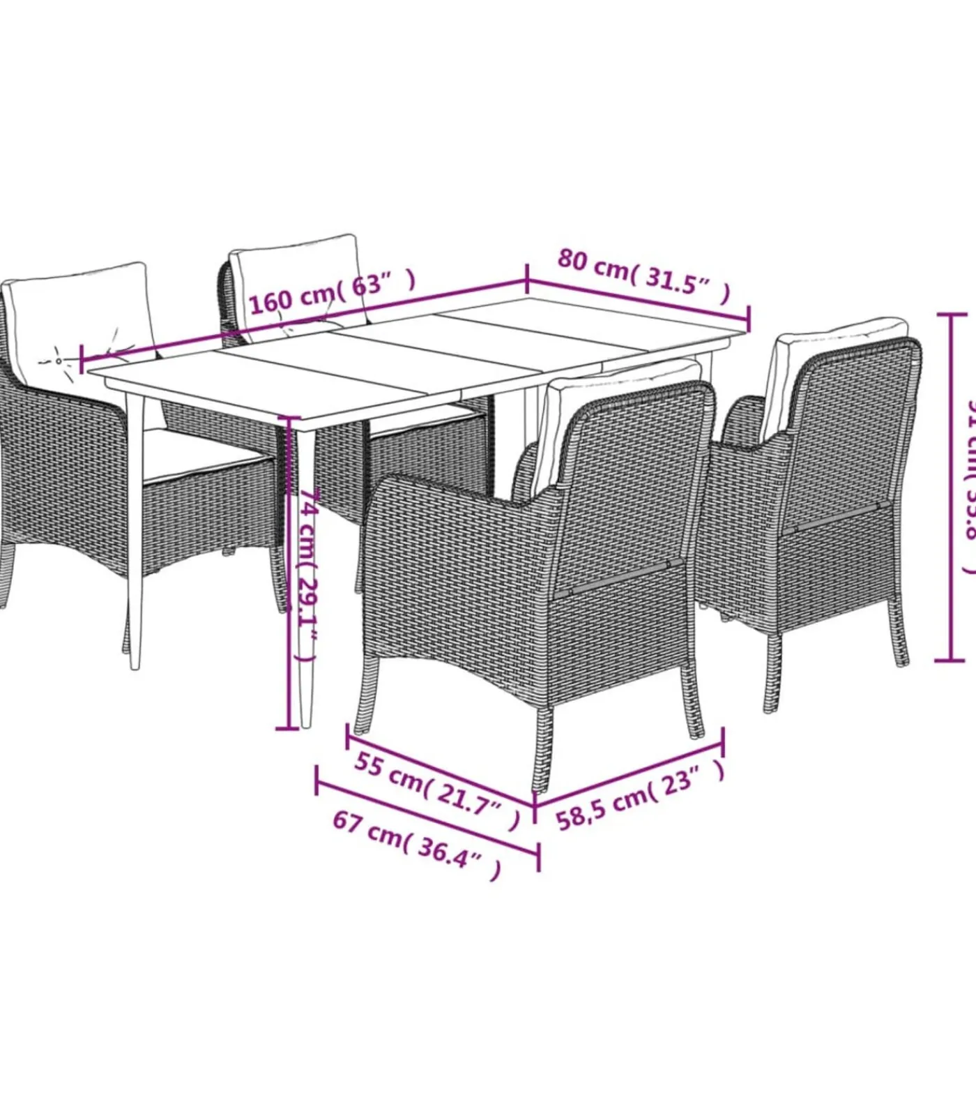 Clearance 5-delige Tuinset met kussens poly rattan zwart Tuinmeubelen