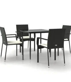Best 5-delige Tuinset met kussens poly rattan zwart Tuinmeubelen