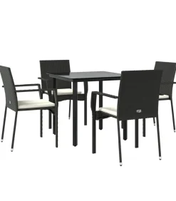 Best 5-delige Tuinset met kussens poly rattan zwart Tuinmeubelen