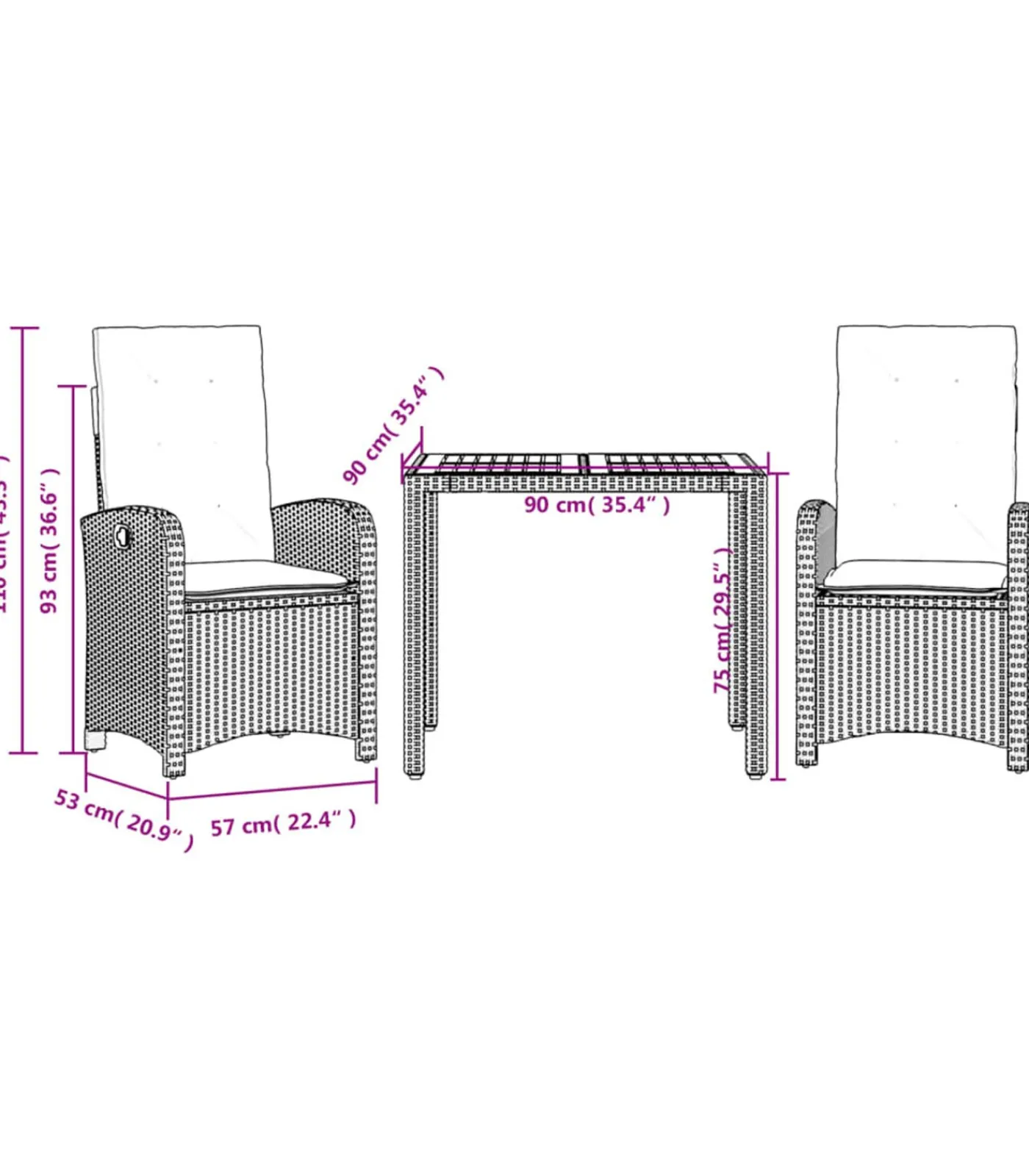 3-delige Tuinset met kussens poly rattan grijs Tuinmeubelen