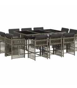 Hot 11-delige Tuinset met kussens poly rattan grijs Tuinmeubelen