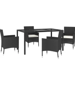 Clearance 5-delige Tuinset met kussens poly rattan zwart Tuinmeubelen