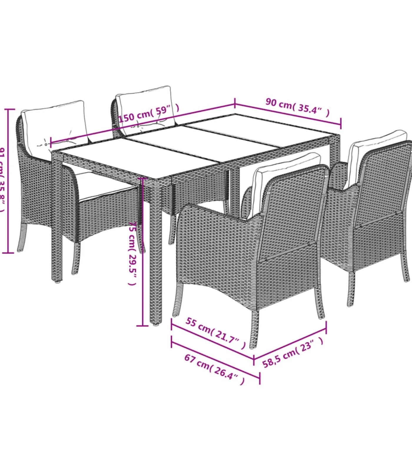Sale 5-delige Tuinset met kussens poly rattan zwart Tuinmeubelen
