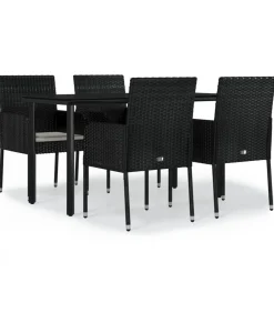 New 5-delige Tuinset met kussens poly rattan zwart Tuinmeubelen