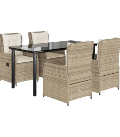 New 5-delige Tuinset met kussens poly rattan beige Tuinmeubelen