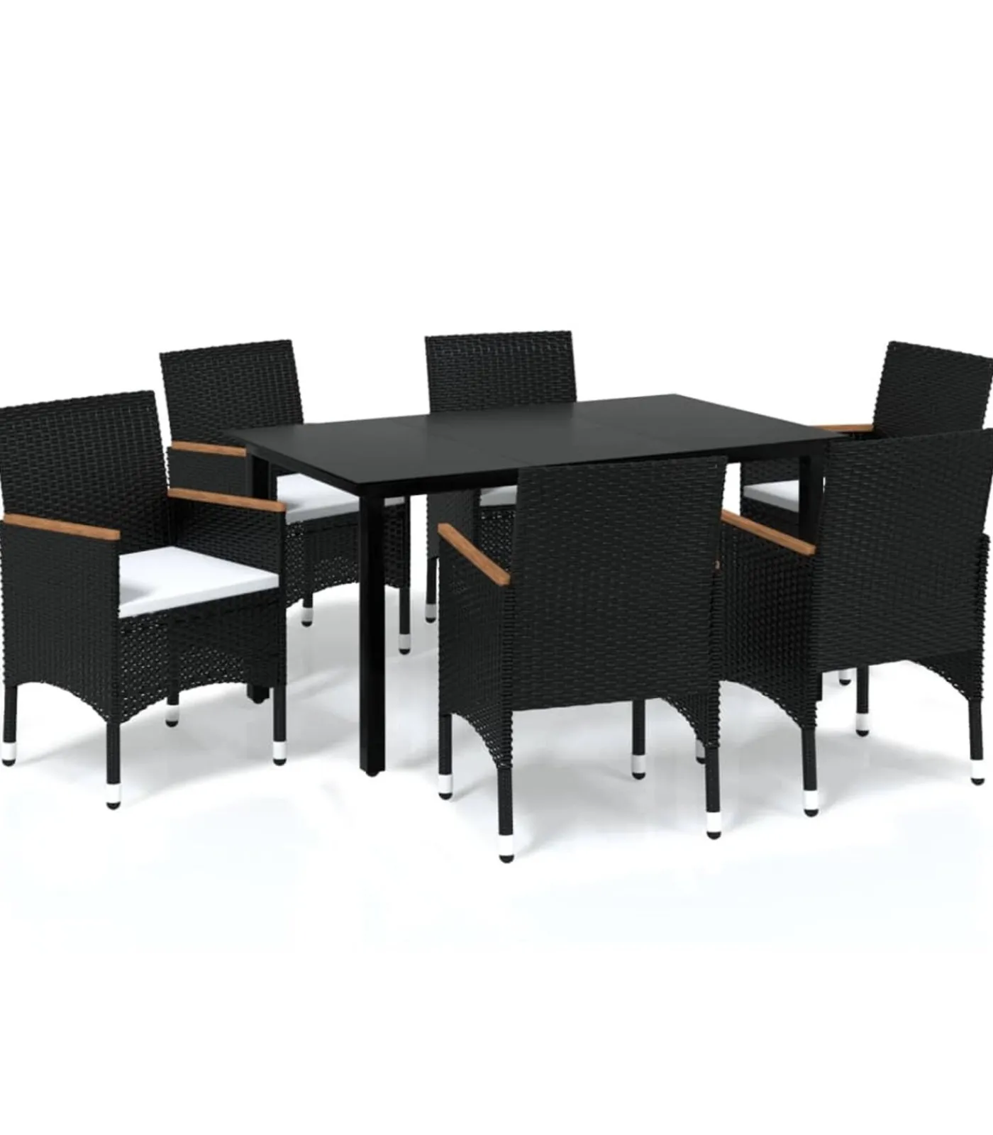 7-delige Tuinset met kussens poly rattan zwart Tuinmeubelen
