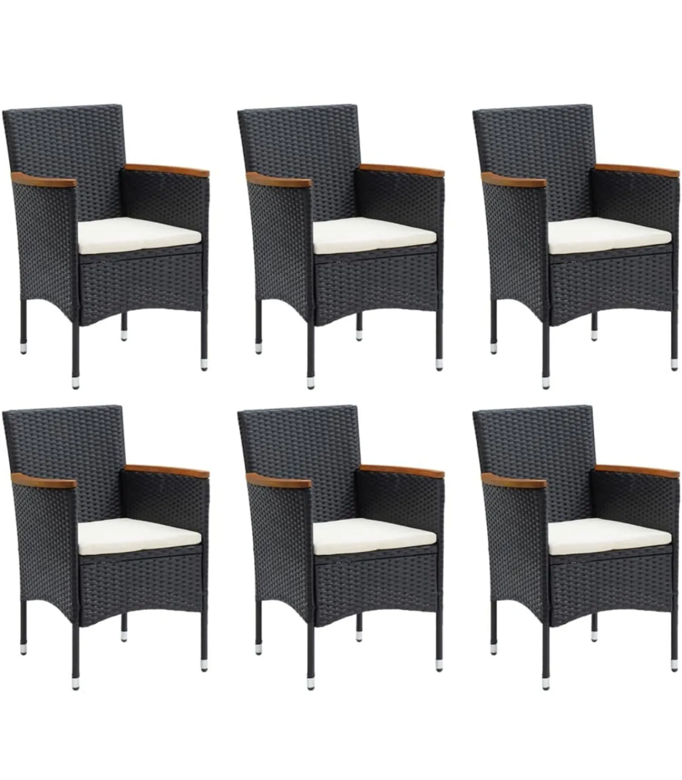 7-delige Tuinset met kussens poly rattan zwart Tuinmeubelen