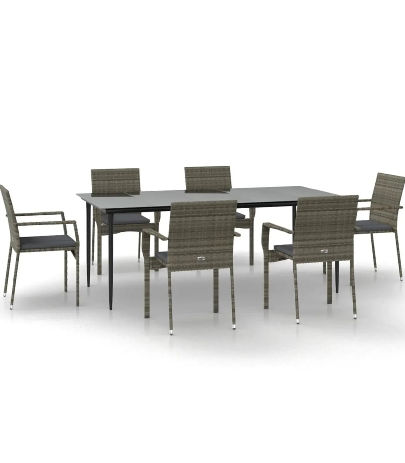 Hot 7-delige Tuinset met kussens poly rattan zwart en grijs Tuinmeubelen