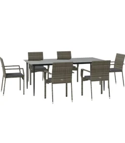 Hot 7-delige Tuinset met kussens poly rattan zwart en grijs Tuinmeubelen