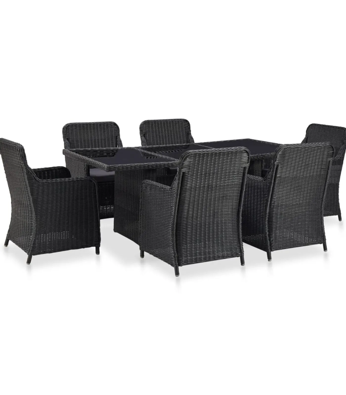 Hot 7-delige Tuinset poly rattan zwart Tuinmeubelen