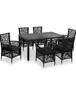 Online 7-delige Tuinset poly rattan zwart Tuinmeubelen