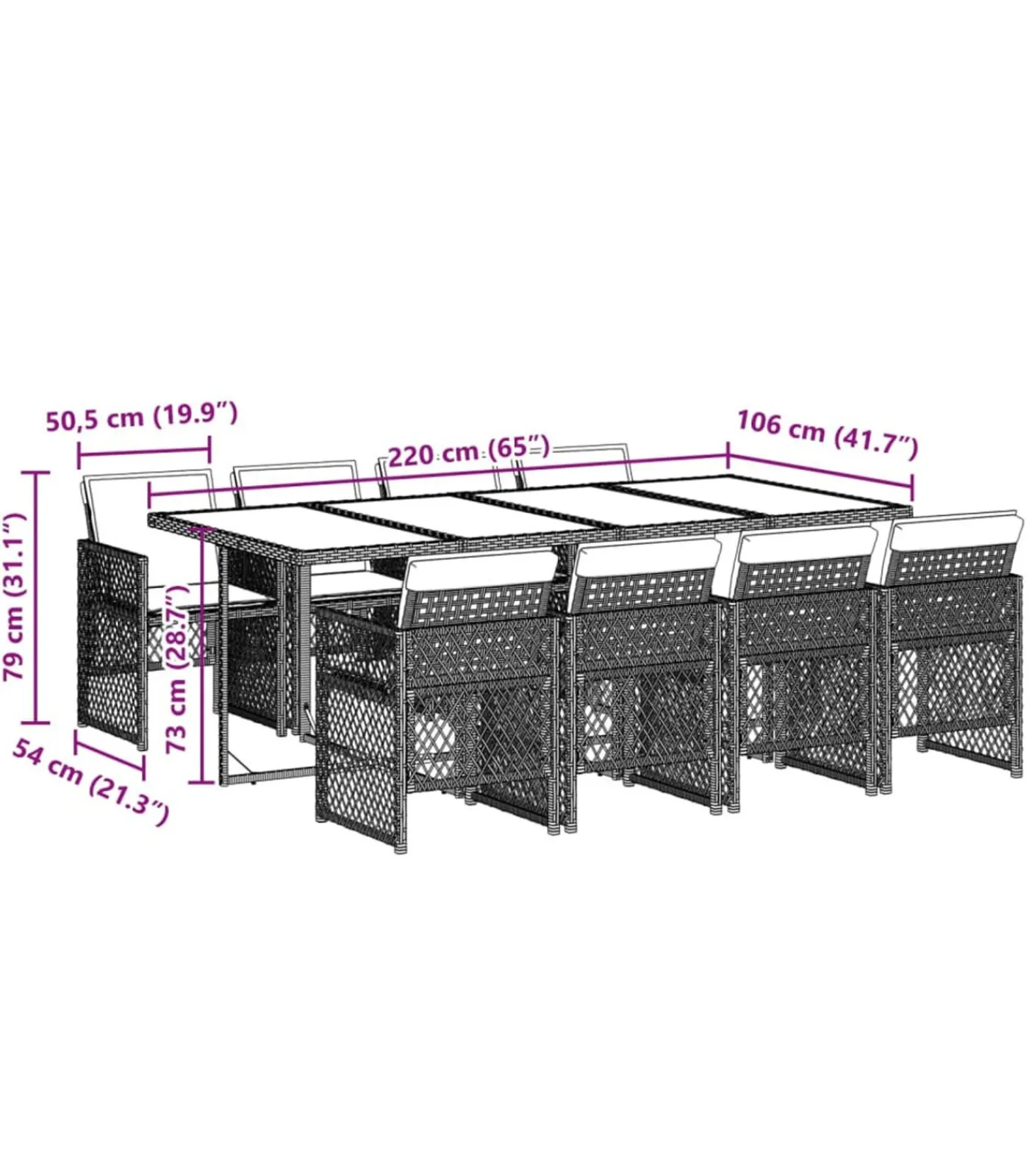Outlet 9-delige Tuinset poly rattan zwart Tuinmeubelen