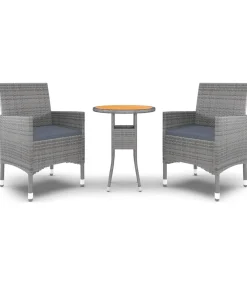 Discount 3-delige Tuinset poly rattan grijs Tuinmeubelen