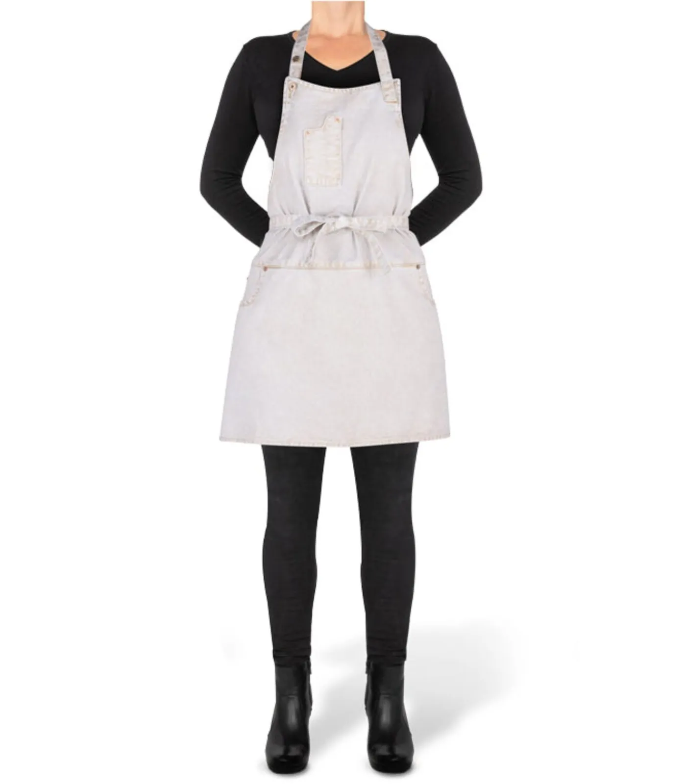 Online Denim - Hoogwaardig - Indigo jeans - Barbecue - BBQ - Keukenschort - 5 zakken - Wit/Goud Keuken- & Tafellinnen