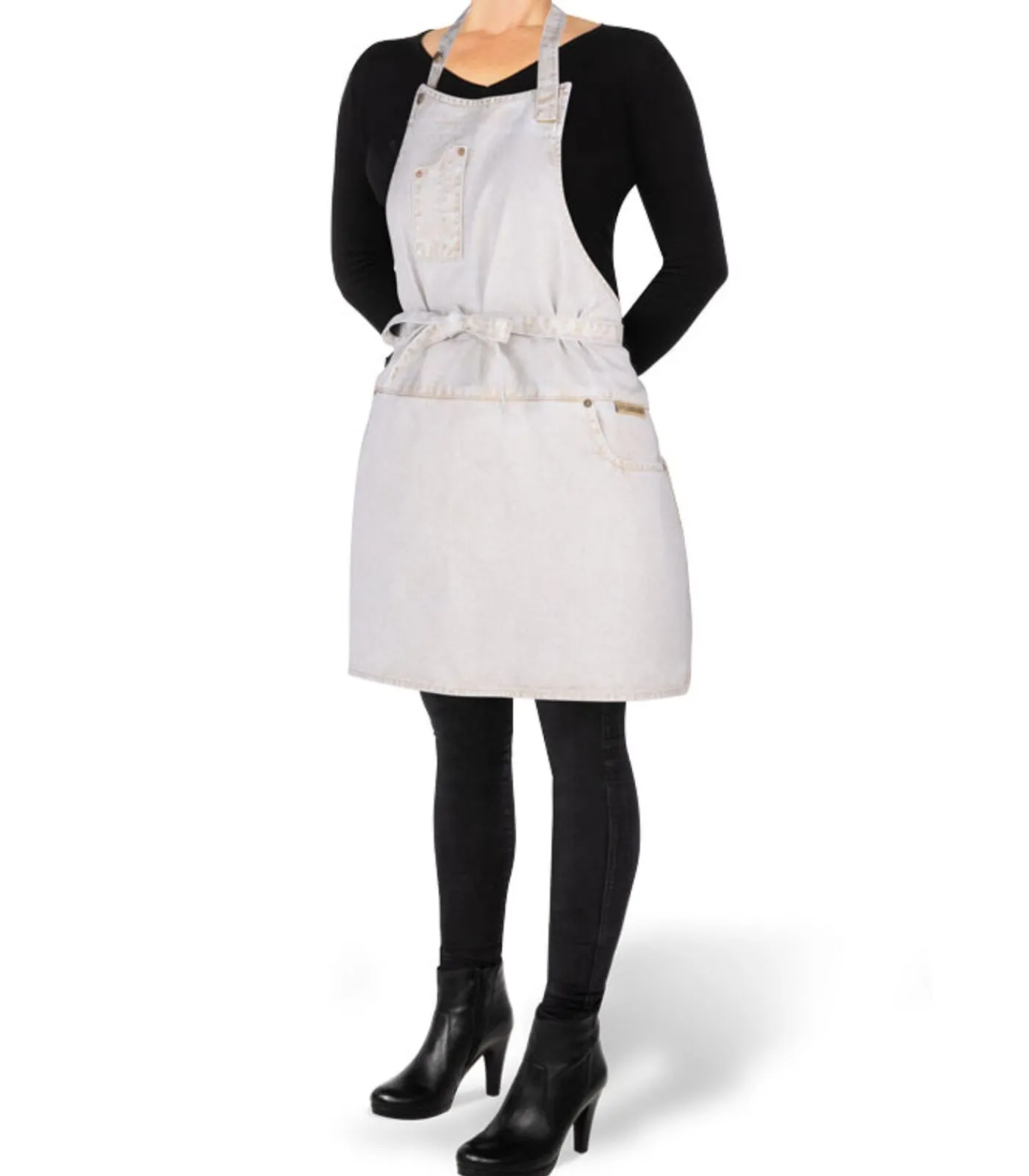 Online Denim - Hoogwaardig - Indigo jeans - Barbecue - BBQ - Keukenschort - 5 zakken - Wit/Goud Keuken- & Tafellinnen