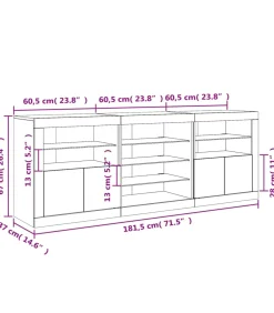 Clearance Dressoir met LED-verlichting 181,5x37x67 cm bruin eikenkleur Meubels