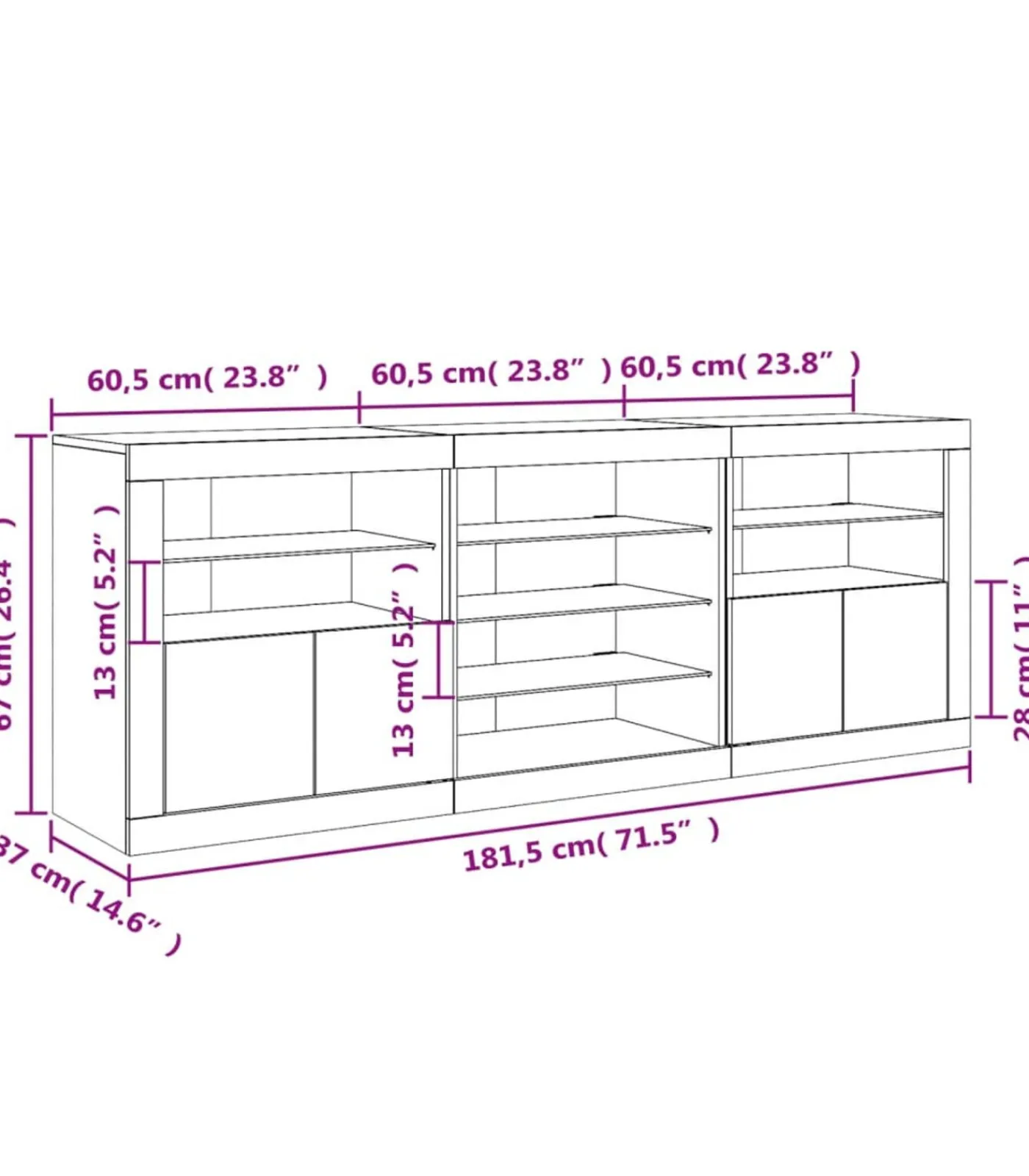 Clearance Dressoir met LED-verlichting 181,5x37x67 cm bruin eikenkleur Meubels